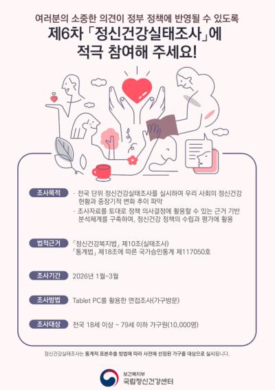 제6차 정신건강실태조사(성인) 조사 실시 안내